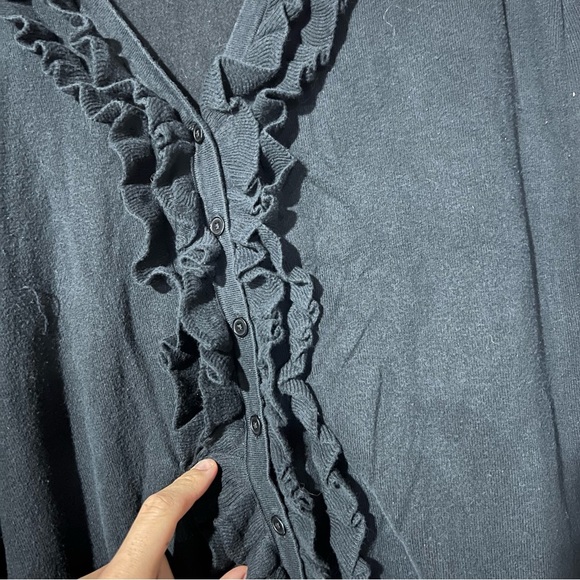 Talbots Ruffled V-Neck Sweater Pima Cotton Lightweight Black Size 3X Spring - Picture 6 of 7